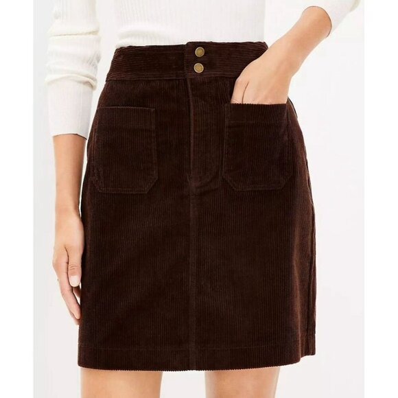 LOFT Dresses & Skirts - Ann Taylor LOFT Womens Skirt Size 6 Brown Corduroy Pockets Gold Buttons